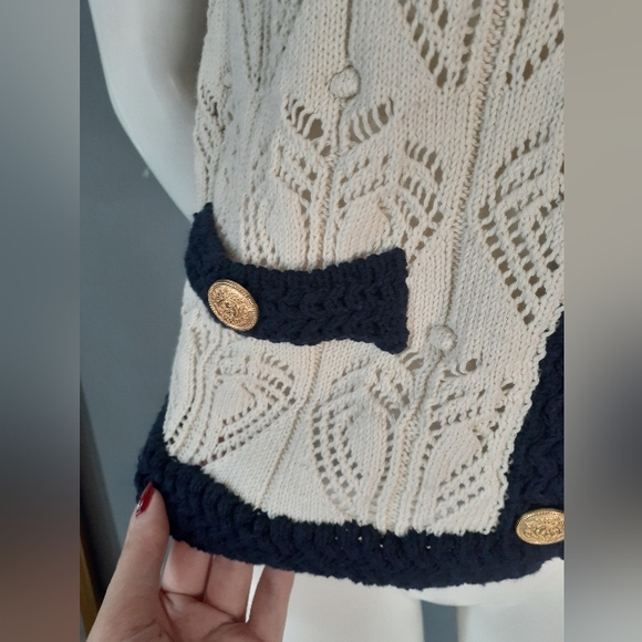 NWOT Zara Cream and Navy Cardigan Vest - Picture 9 of 12